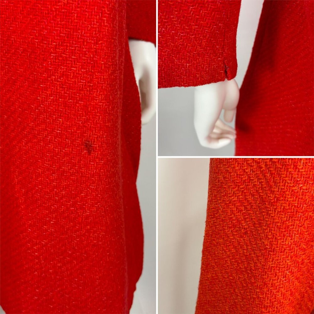 Vintage 70s Tweed Dress Womens Large Long Bell Sleeves Red Orange Woven Mini - Picture 10 of 10